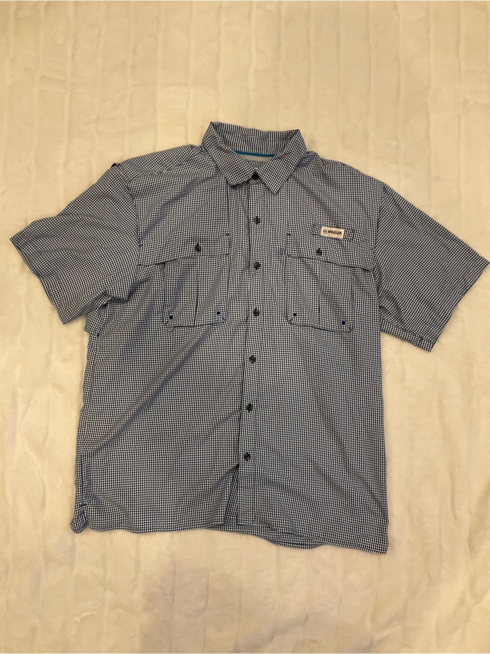 Magellan Outdoors Blue Check Short Sleeve Button-Down Shirt